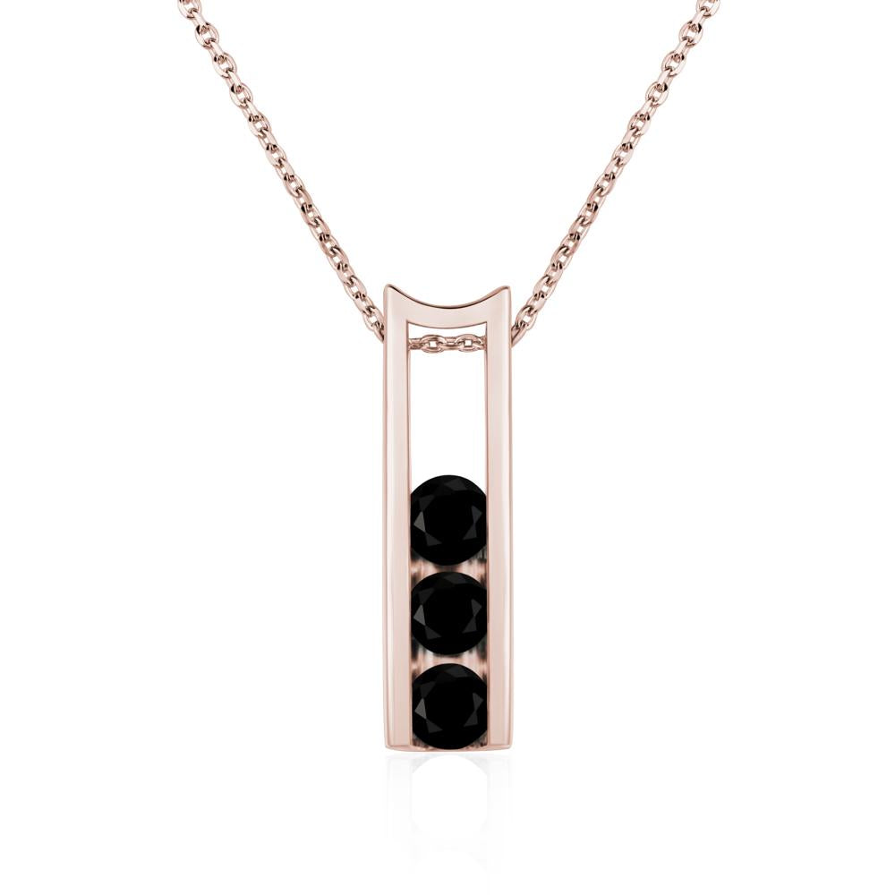 Black Spinel 3 Stones Mothers Necklace - LUO Jewelry #metal_14k rose gold