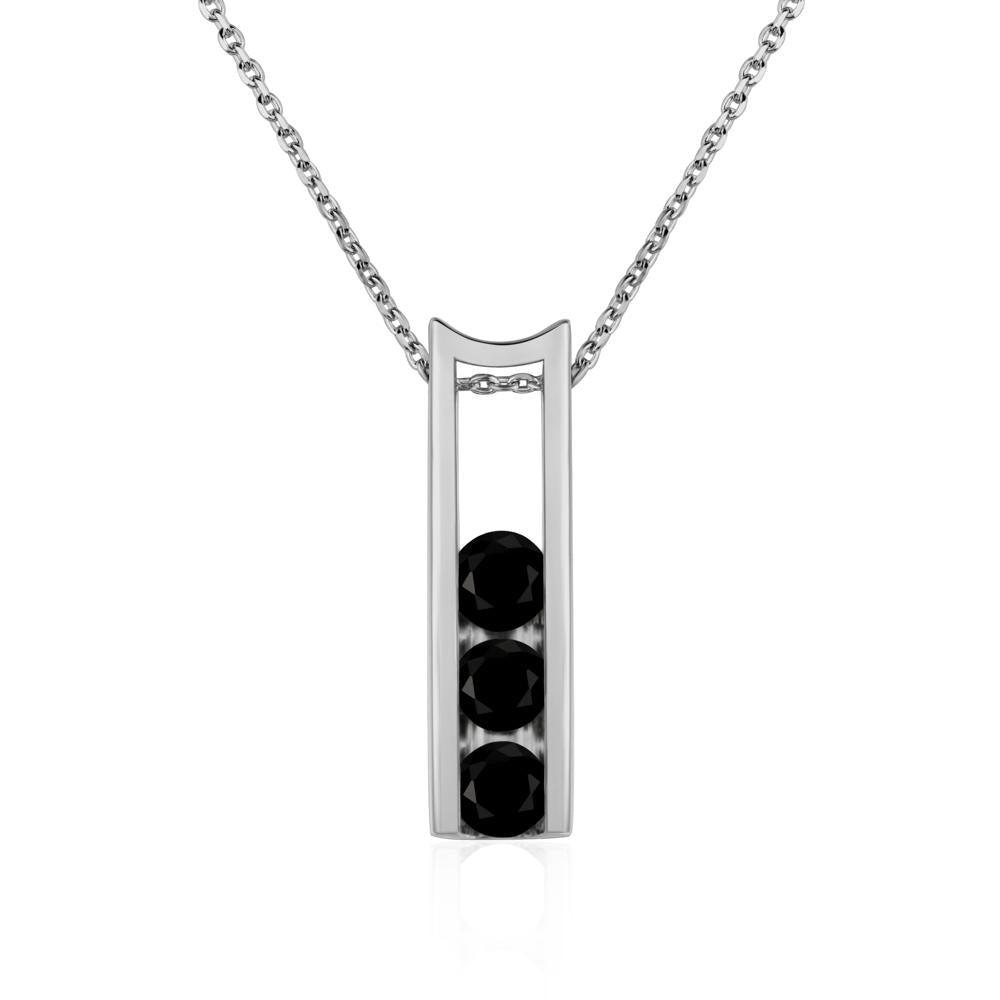 Black Spinel 3 Stones Mothers Necklace - LUO Jewelry #metal_platinum
