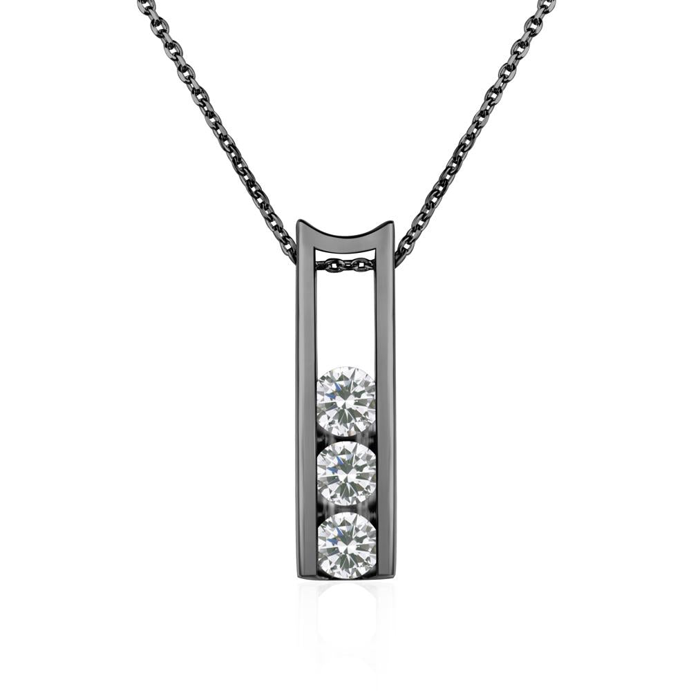Cubic Zirconia 3 Stones Mothers Necklace - LUO Jewelry #metal_black finish sterling silver