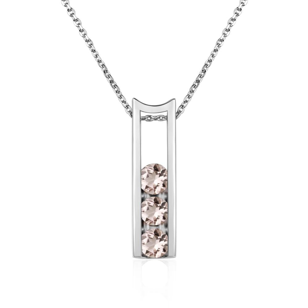 Morganite 3 Stones Mothers Necklace - LUO Jewelry #metal_14k white gold