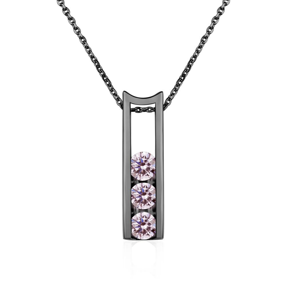 Pink Cubic Zirconia Three Stone Necklace - LUO Jewelry #metal_black finish sterling silver