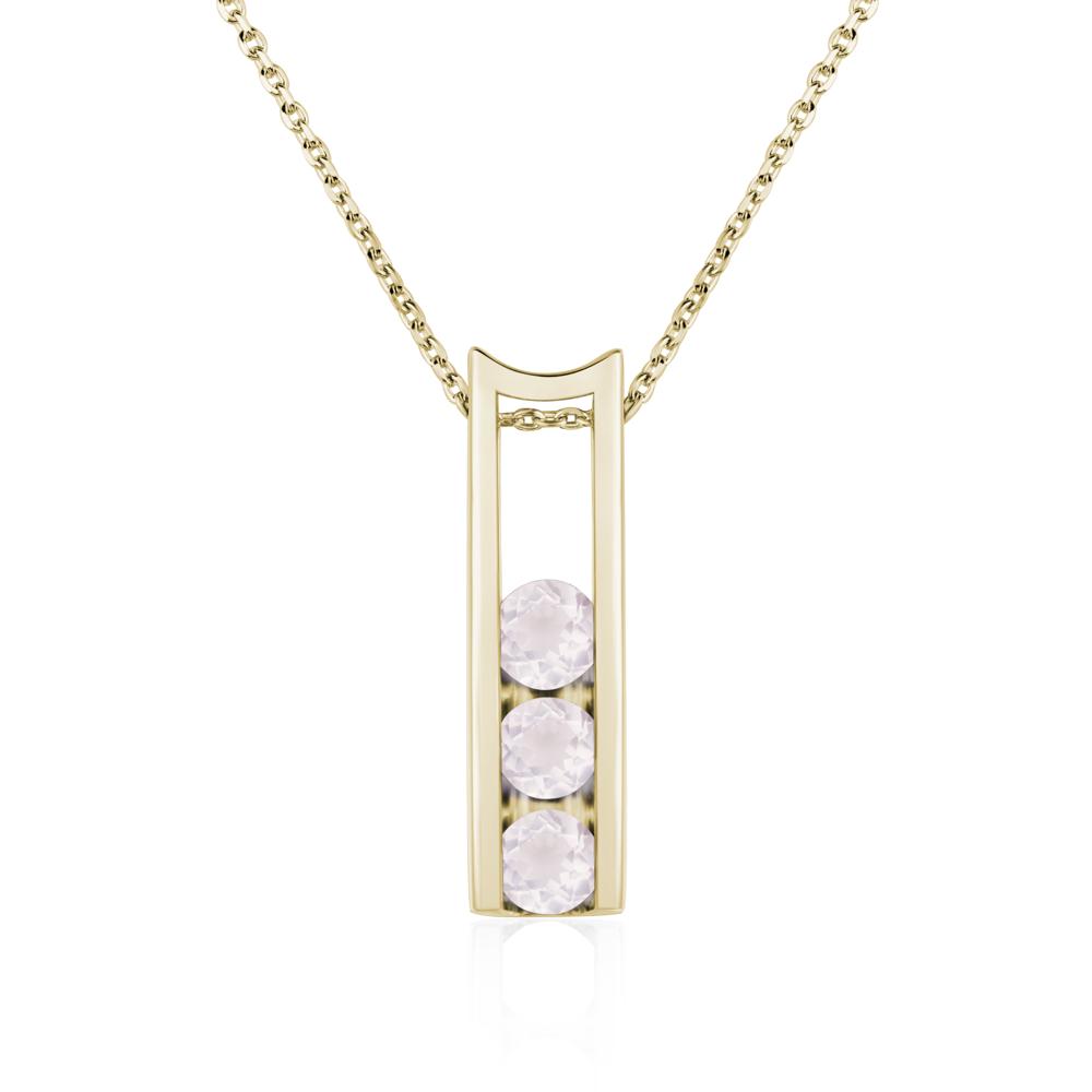 Rose Quartz Three Stone Necklace - LUO Jewelry #metal_14k yellow gold