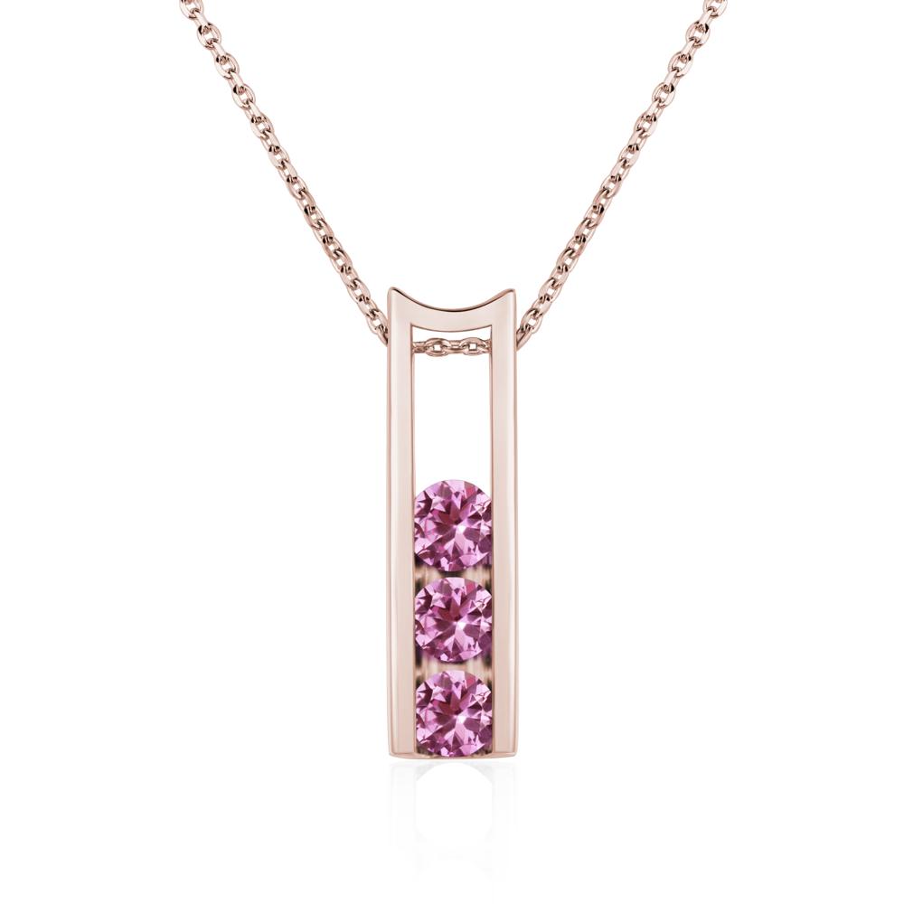 Pink Sapphire 3 Stones Mothers Necklace - LUO Jewelry #metal_14k rose gold