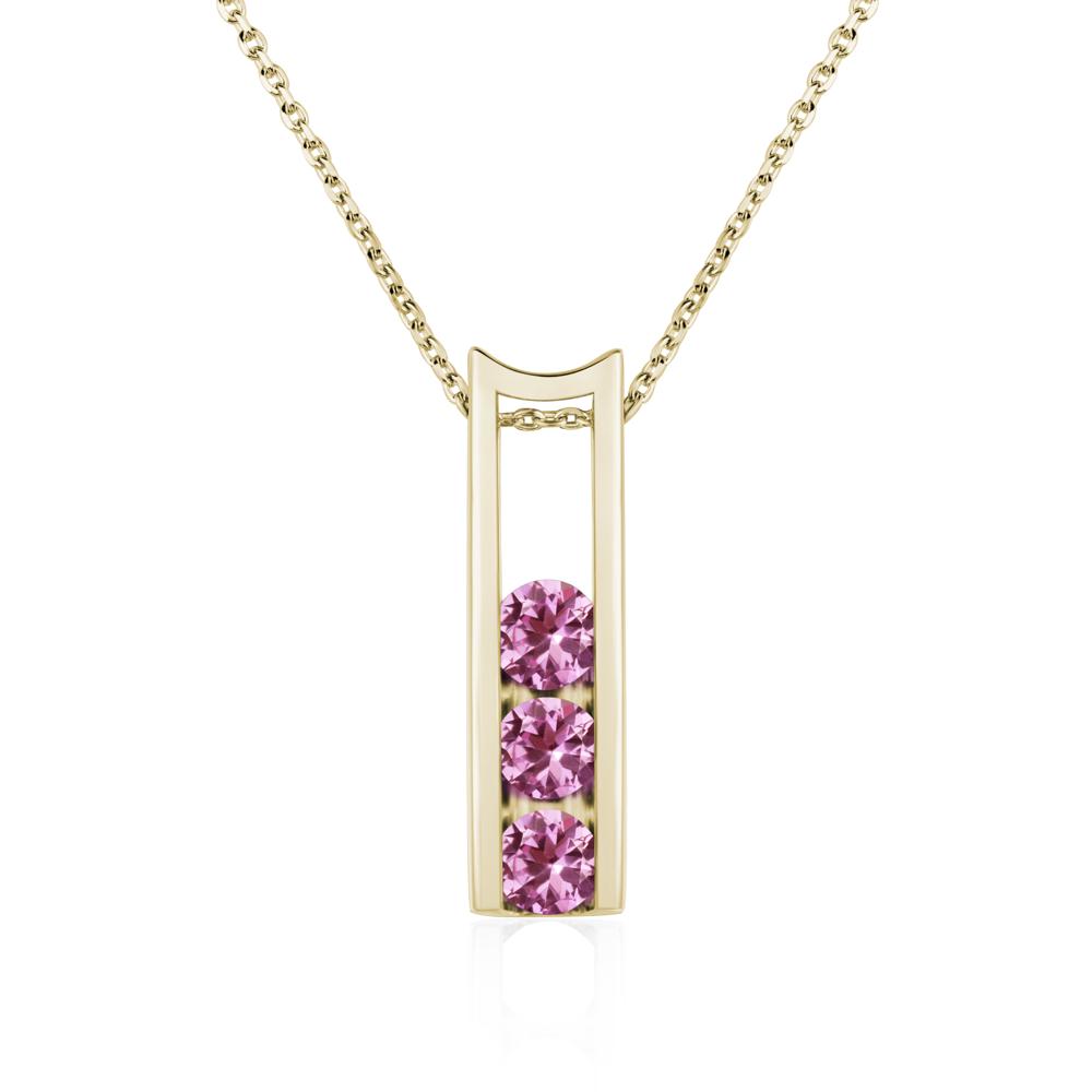 Pink Sapphire 3 Stones Mothers Necklace - LUO Jewelry #metal_14k yellow gold