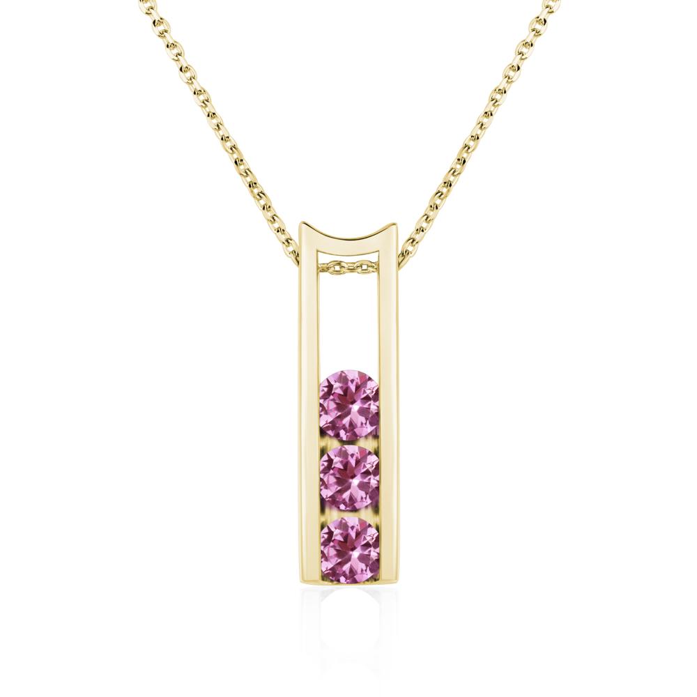 Pink Sapphire 3 Stones Mothers Necklace - LUO Jewelry #metal_18k yellow gold