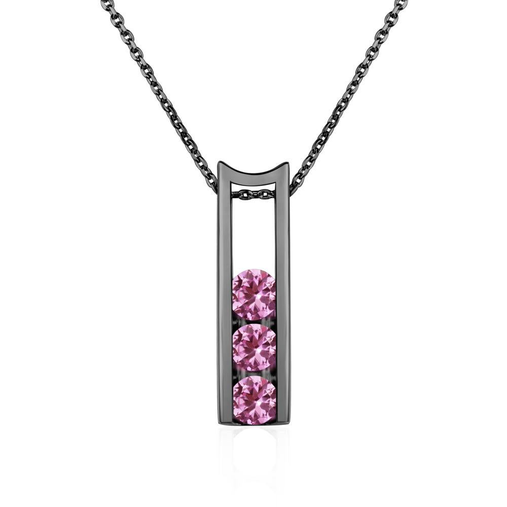 Pink Sapphire 3 Stones Mothers Necklace - LUO Jewelry #metal_black finish sterling silver
