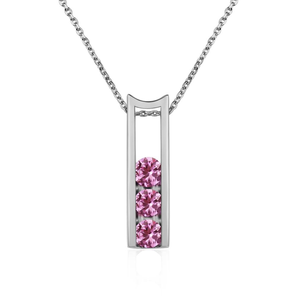 Pink Sapphire 3 Stones Mothers Necklace - LUO Jewelry #metal_platinum
