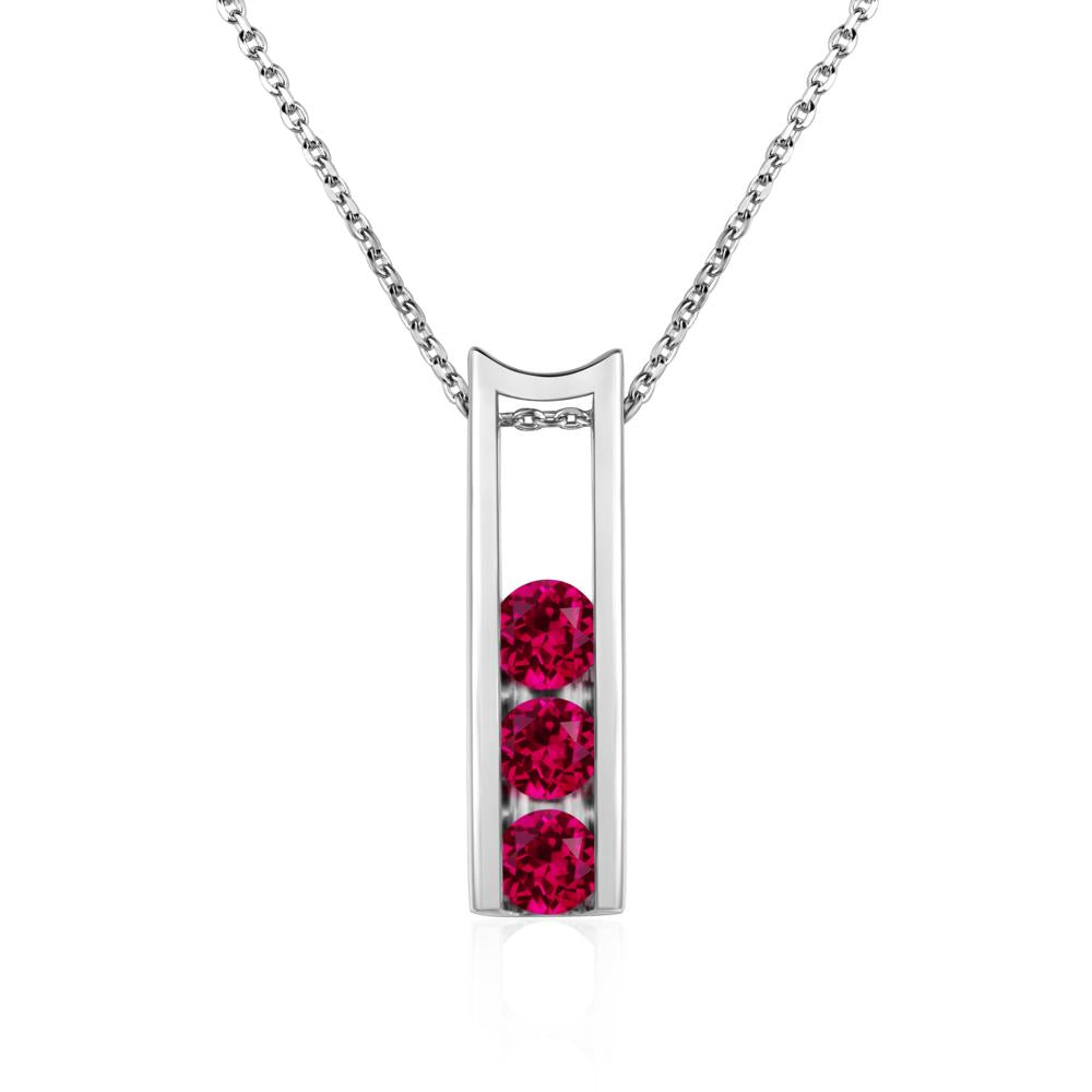 Ruby Three Stone Necklace - LUO Jewelry #metal_14k white gold