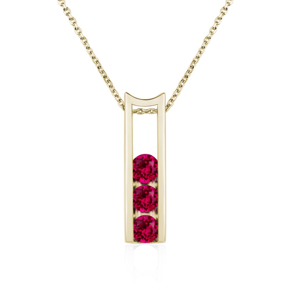 Ruby Three Stone Necklace - LUO Jewelry #metal_14k yellow gold