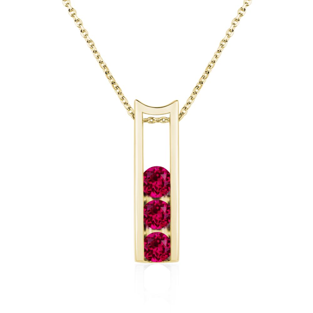 Ruby Three Stone Necklace - LUO Jewelry #metal_18k yellow gold