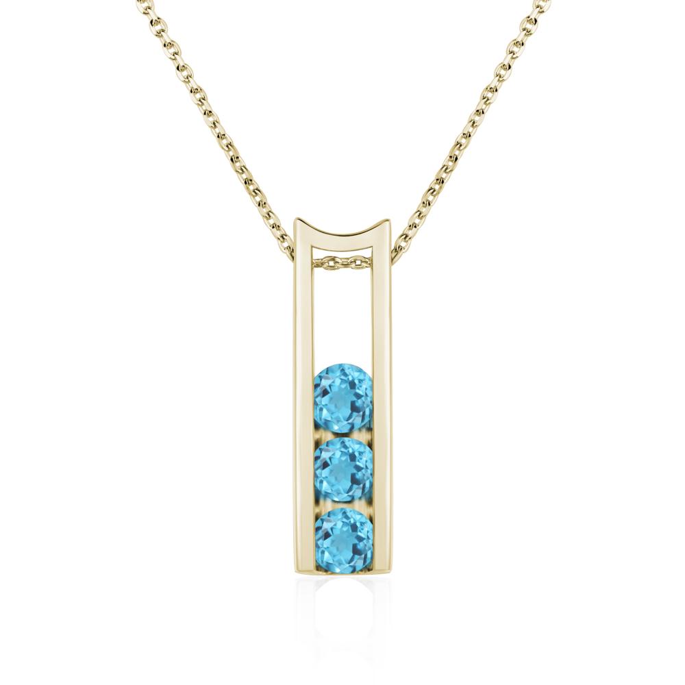 Swiss Blue Topaz 3 Stones Mothers Necklace - LUO Jewelry #metal_14k yellow gold