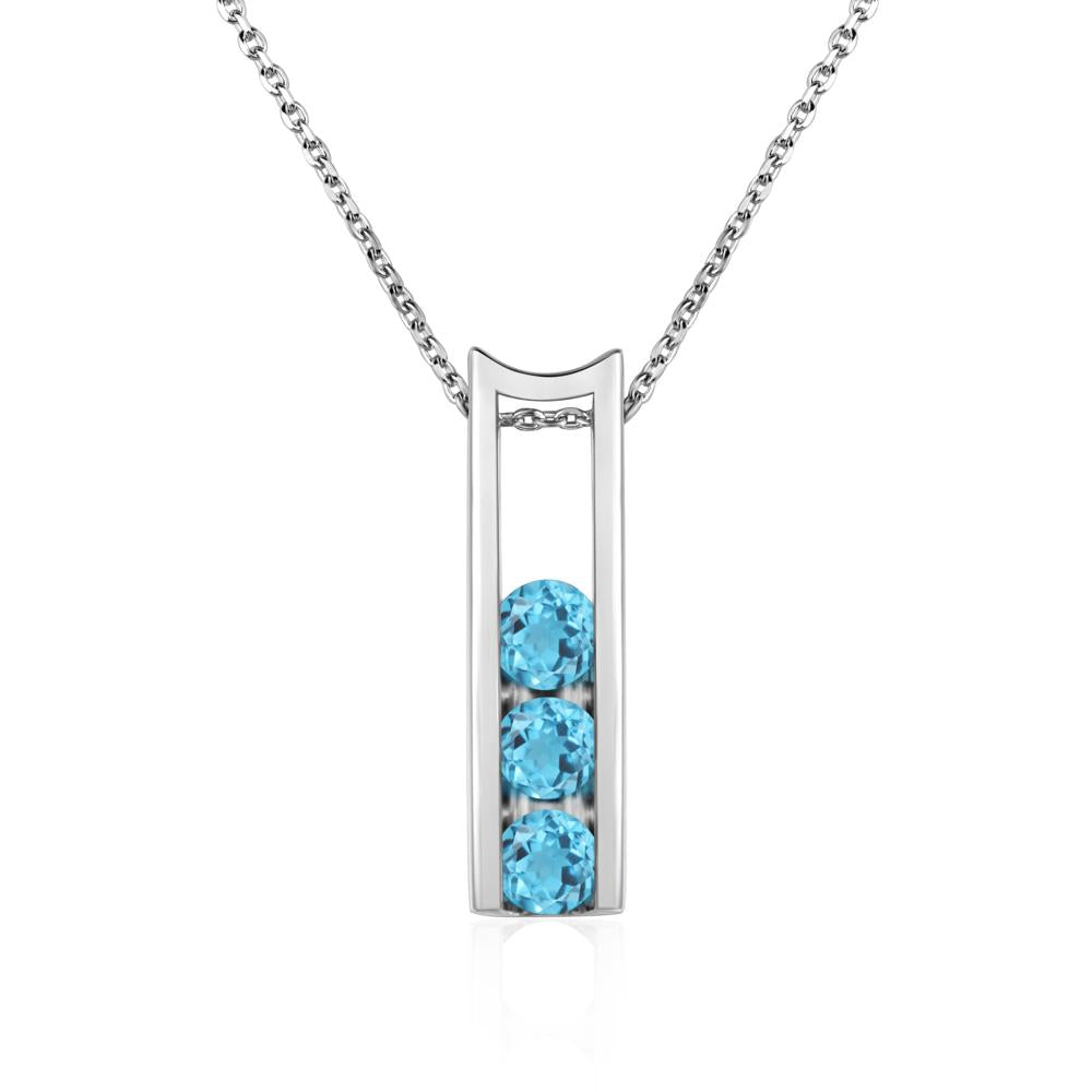 Swiss Blue Topaz 3 Stones Mothers Necklace - LUO Jewelry #metal_18k white gold