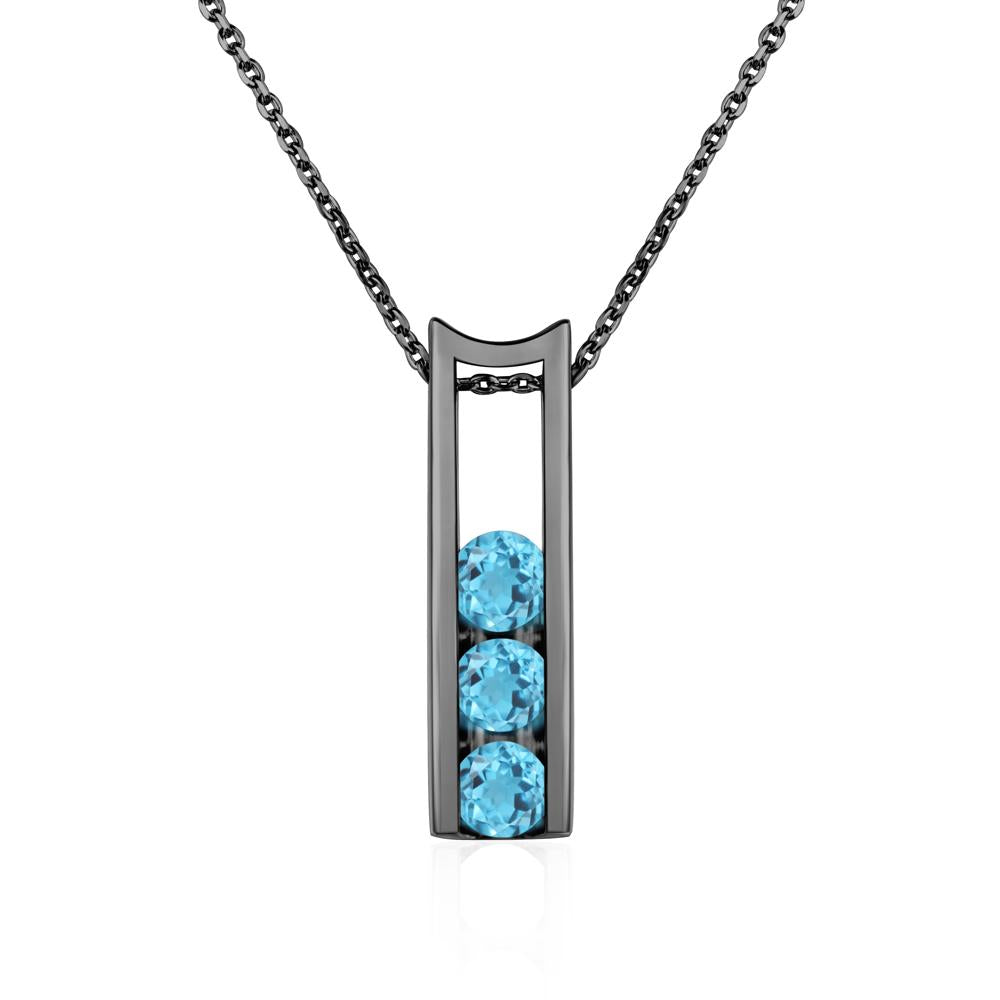 Swiss Blue Topaz 3 Stones Mothers Necklace - LUO Jewelry #metal_black finish sterling silver