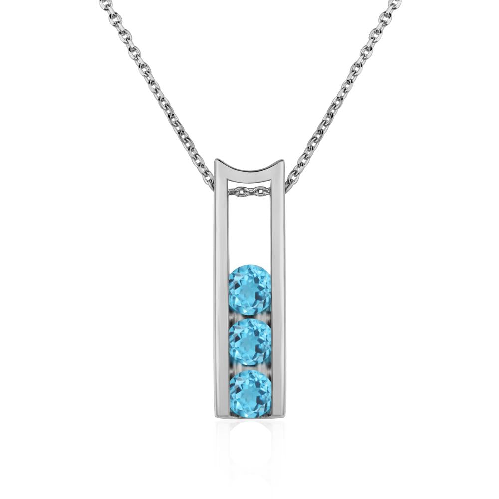 Swiss Blue Topaz 3 Stones Mothers Necklace - LUO Jewelry #metal_platinum