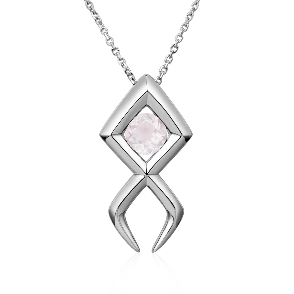 Jesus Fish Rose Quartz Necklace - LUO Jewelry #metal_sterling silver