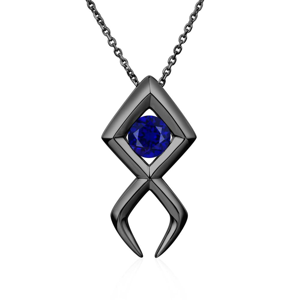 Jesus Fish Sapphire Necklace - LUO Jewelry #metal_black finish sterling silver
