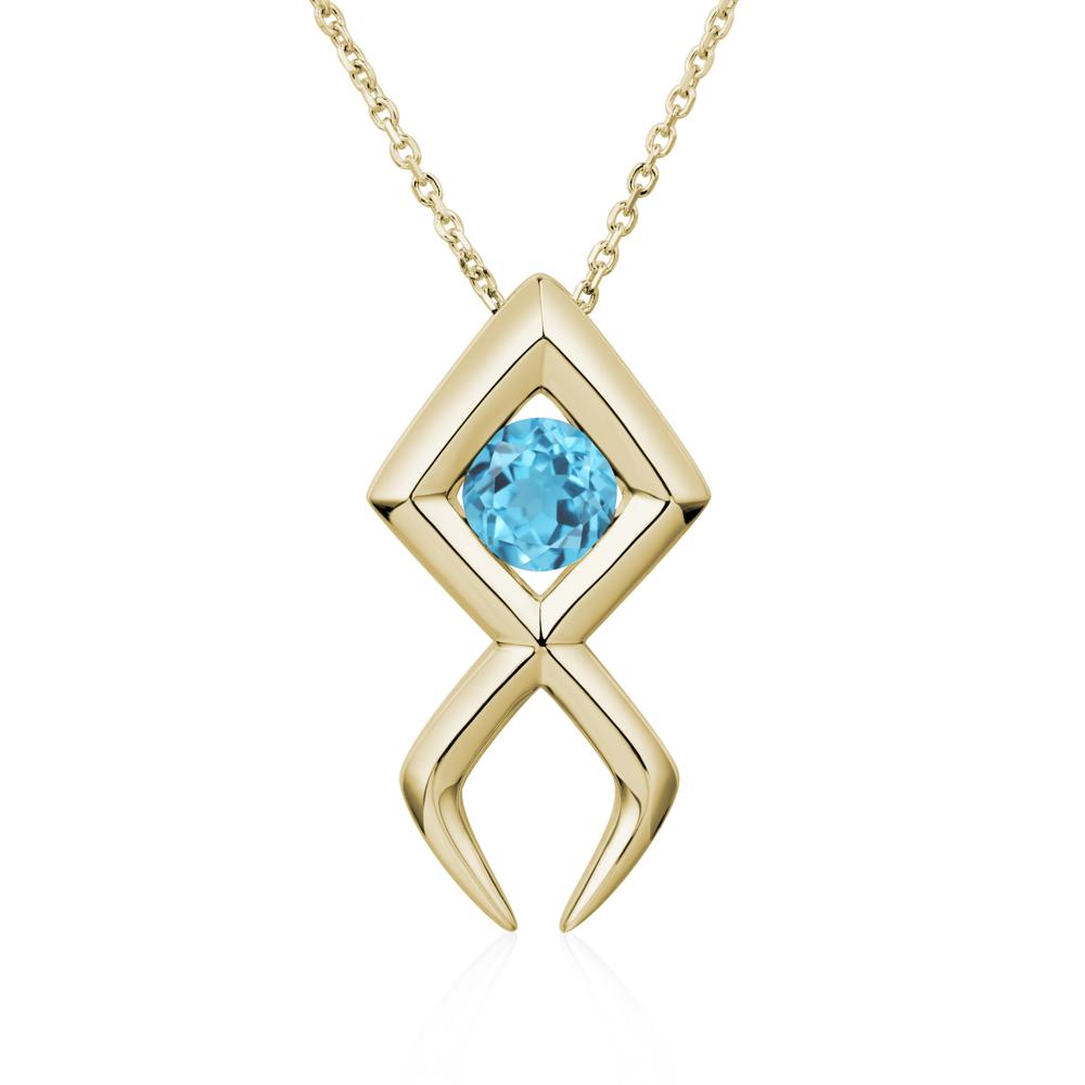 Jesus Fish Swiss Blue Topaz Necklace - LUO Jewelry #metal_14k yellow gold