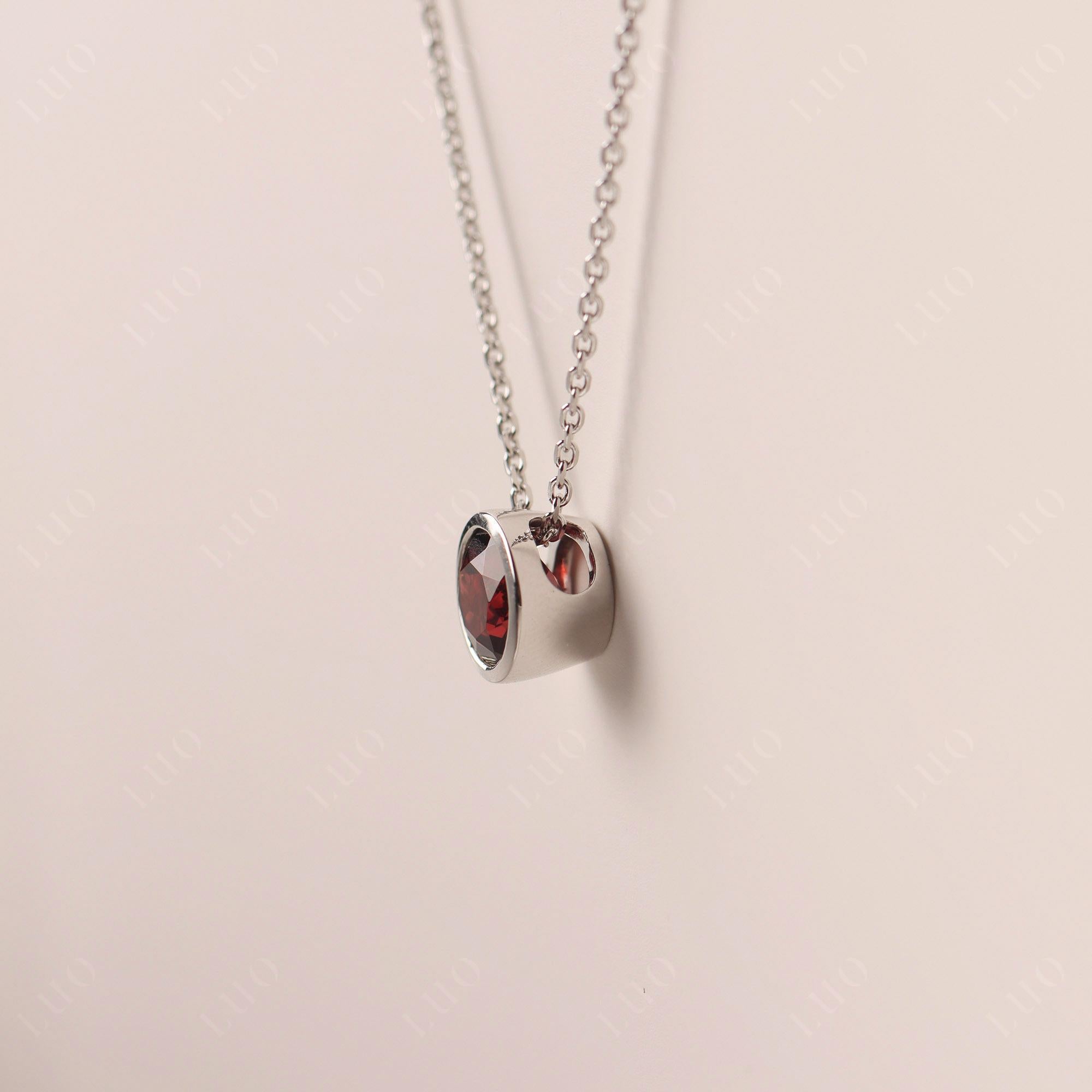 Garnet Bezel Solitaire Necklace - LUO Jewelry