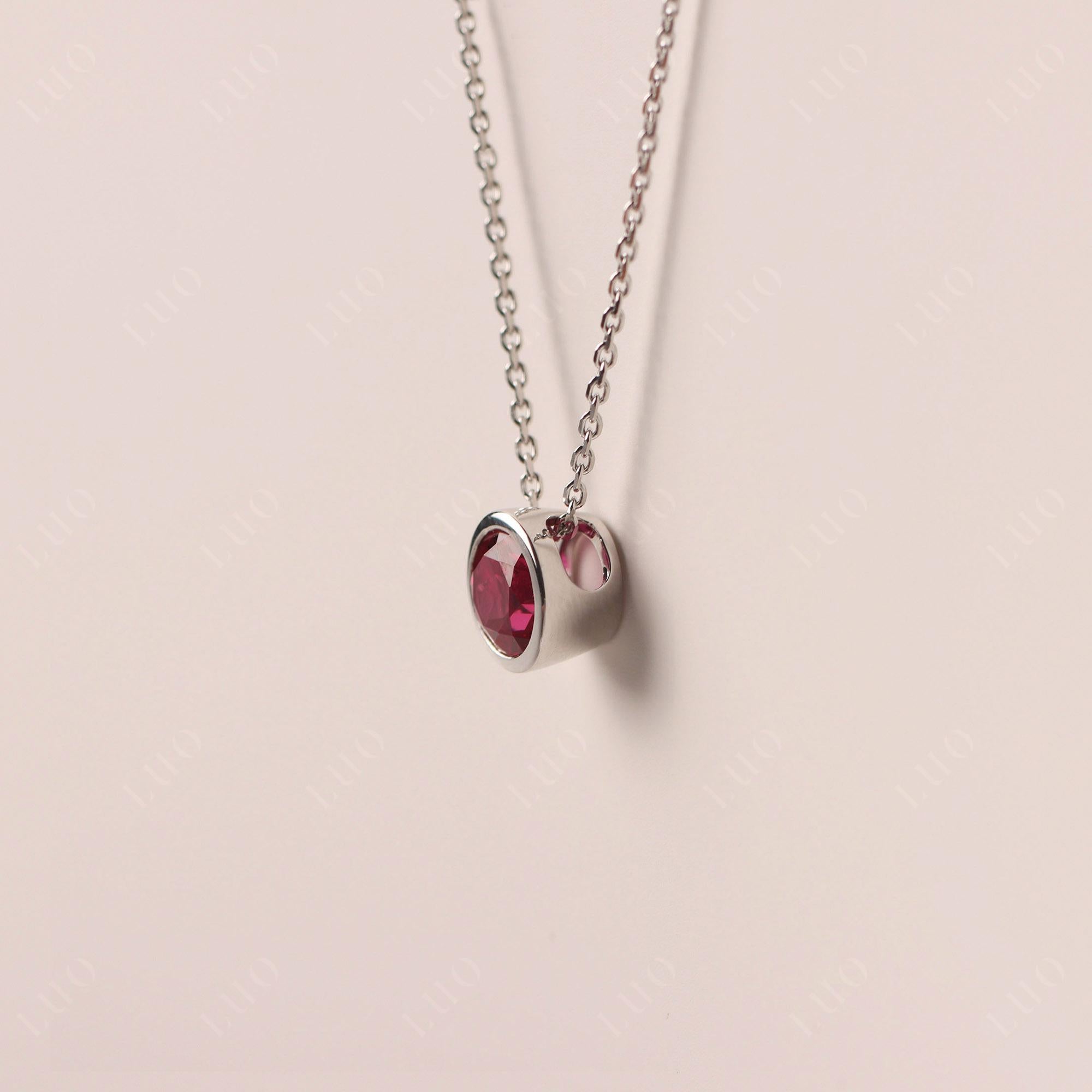 Ruby Bezel Solitaire Necklace - LUO Jewelry