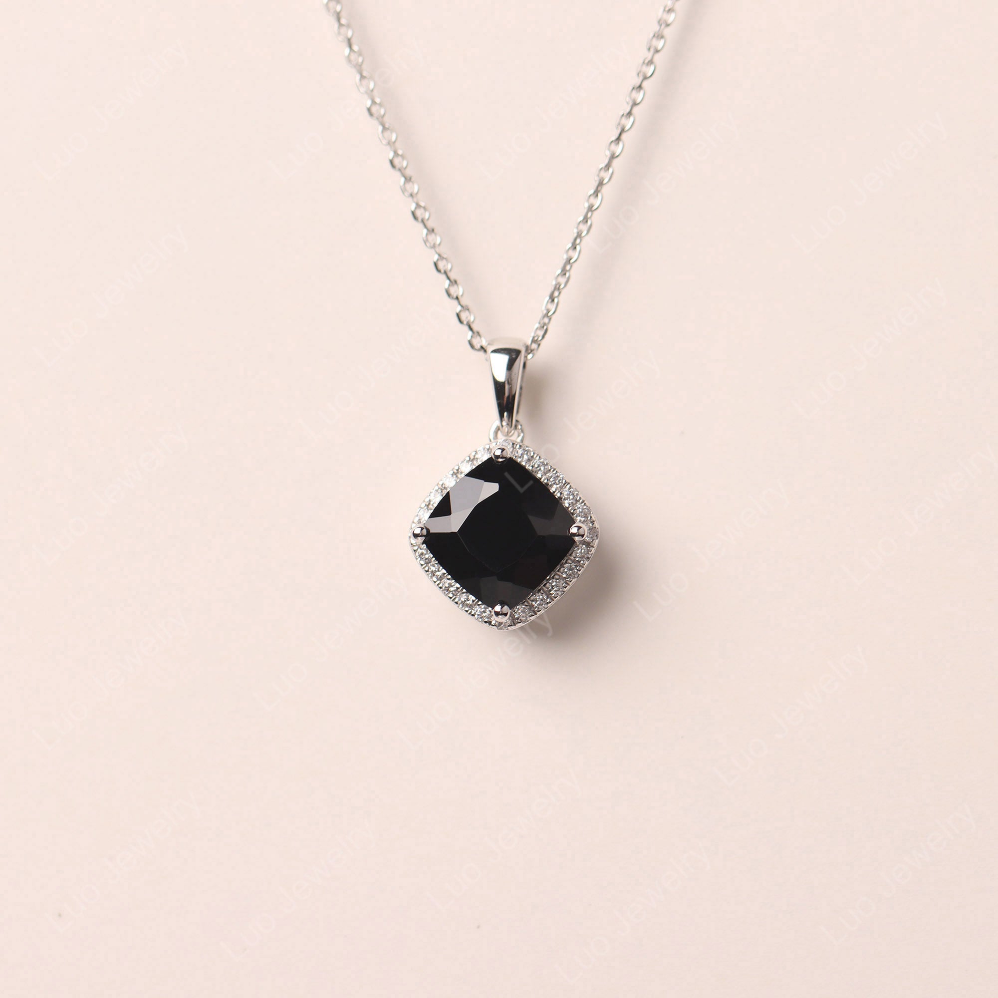 Cojín corte halo kite conjunto negro piedra collar negro espinela anillo