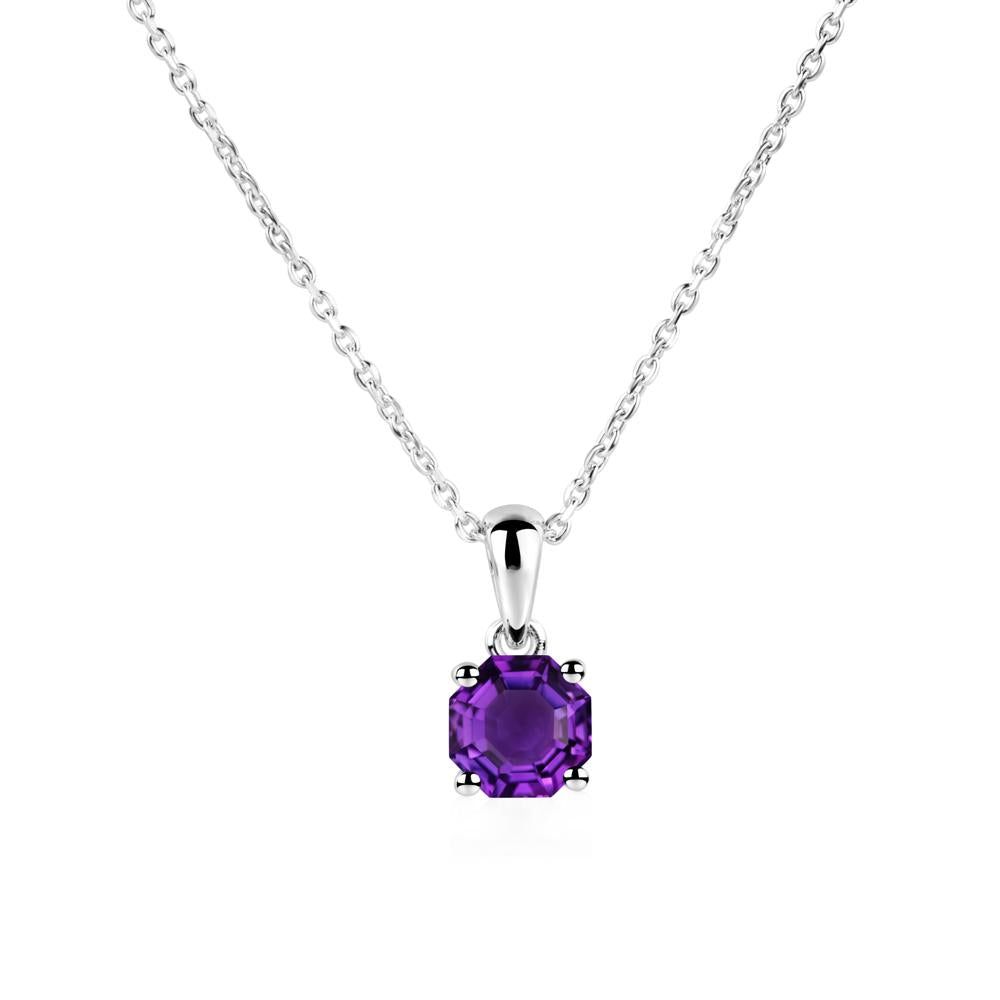 Octagon Amethyst Solitaire Necklace - LUO Jewelry #metal_14k white gold