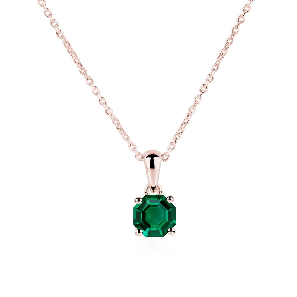 Octagon Emerald Solitaire Necklace - LUO Jewelry #metal_18k rose gold