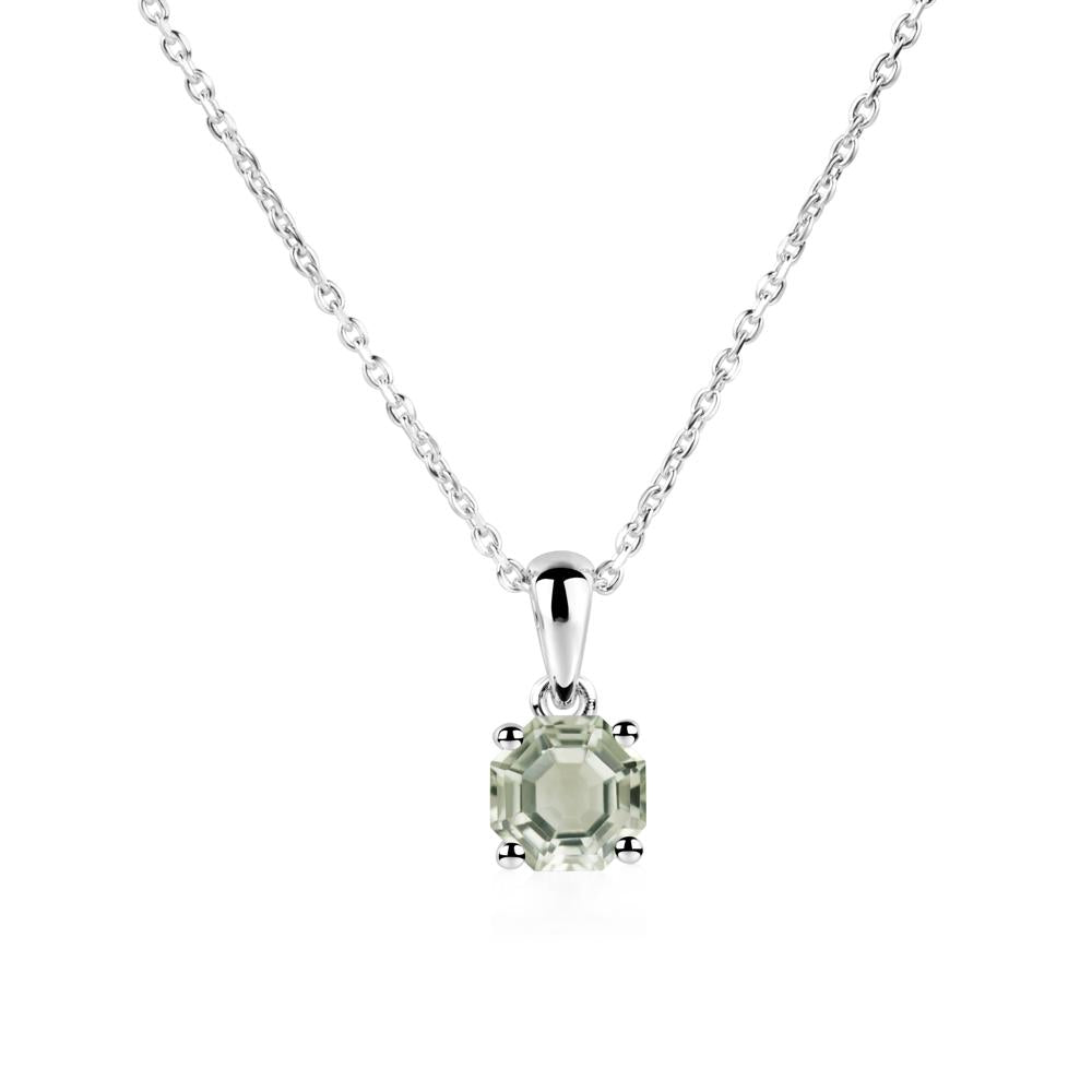 Octagon Green Amethyst Solitaire Necklace - LUO Jewelry #metal_14k white gold
