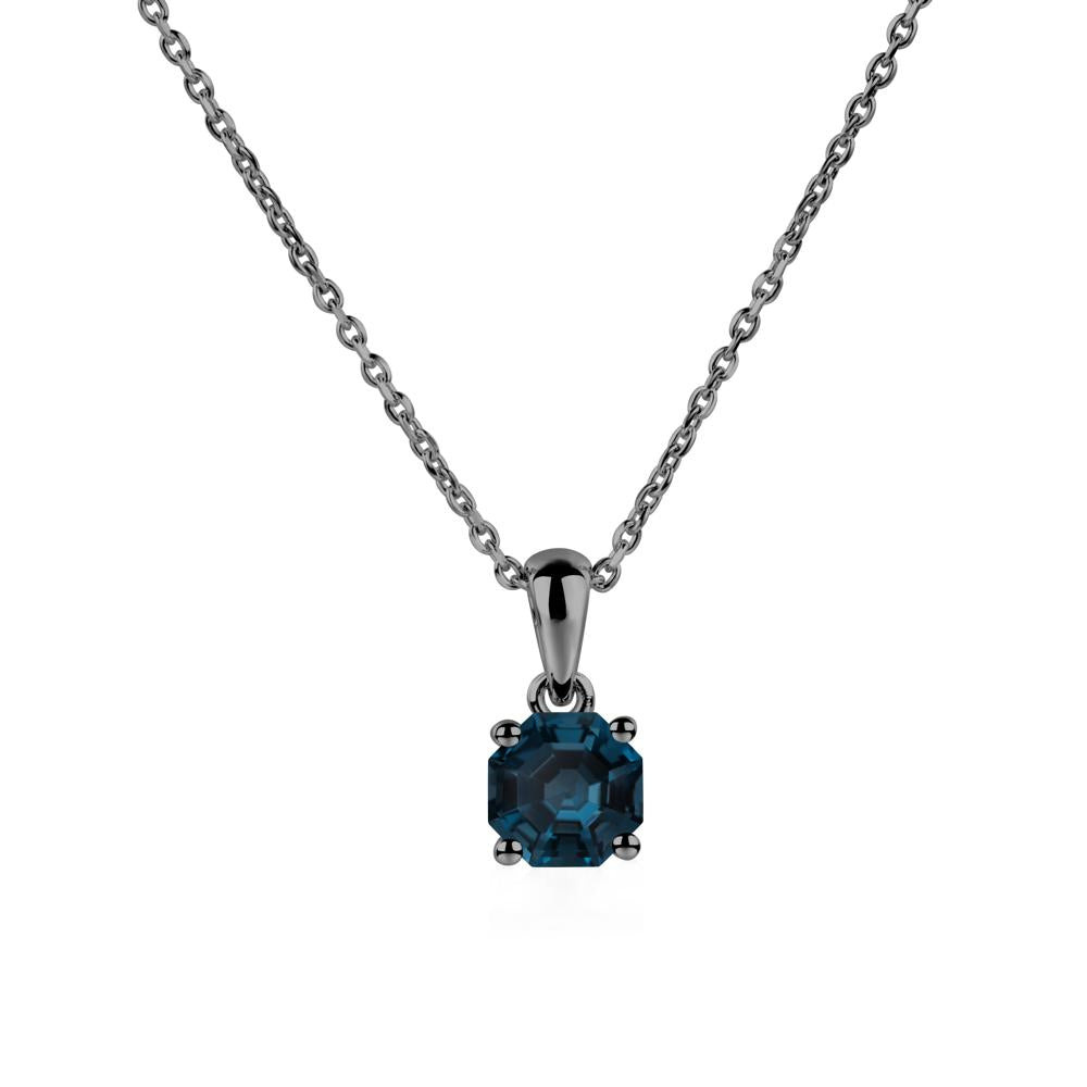 Octagon London Blue Topaz Solitaire Necklace - LUO Jewelry #metal_black finish sterling silver