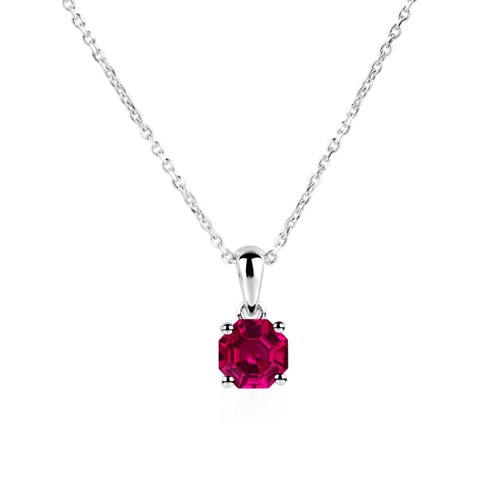 Octagon Ruby Solitaire Necklace - LUO Jewelry #metal_14k white gold