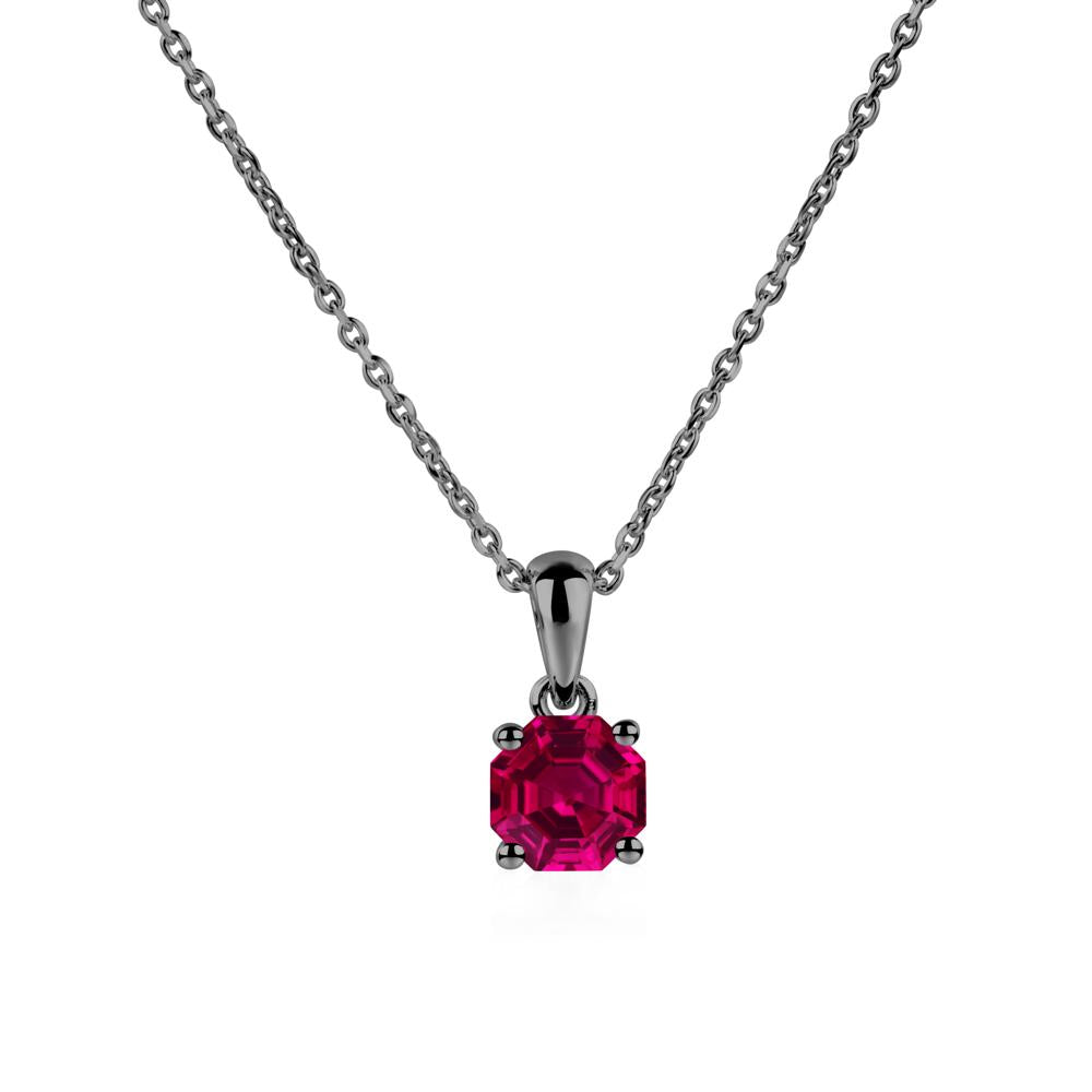 Octagon Ruby Solitaire Necklace - LUO Jewelry #metal_black finish sterling silver