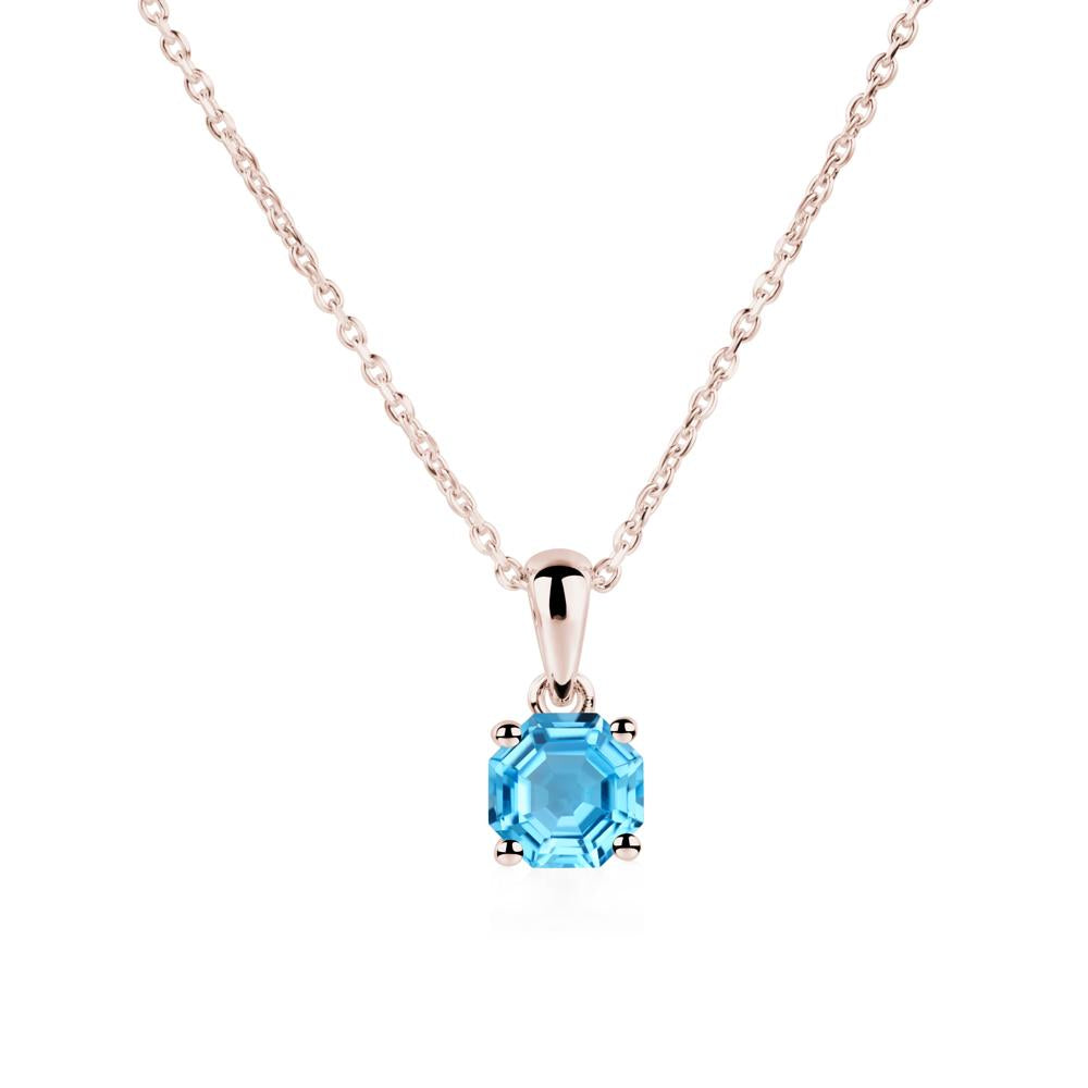 Octagon Swiss Blue Topaz Solitaire Necklace - LUO Jewelry #metal_14k rose gold