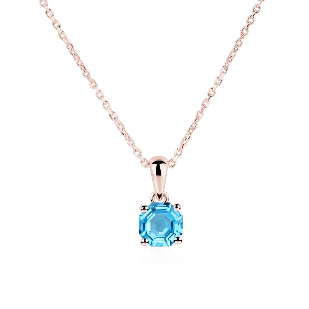 Octagon Swiss Blue Topaz Solitaire Necklace - LUO Jewelry #metal_18k rose gold