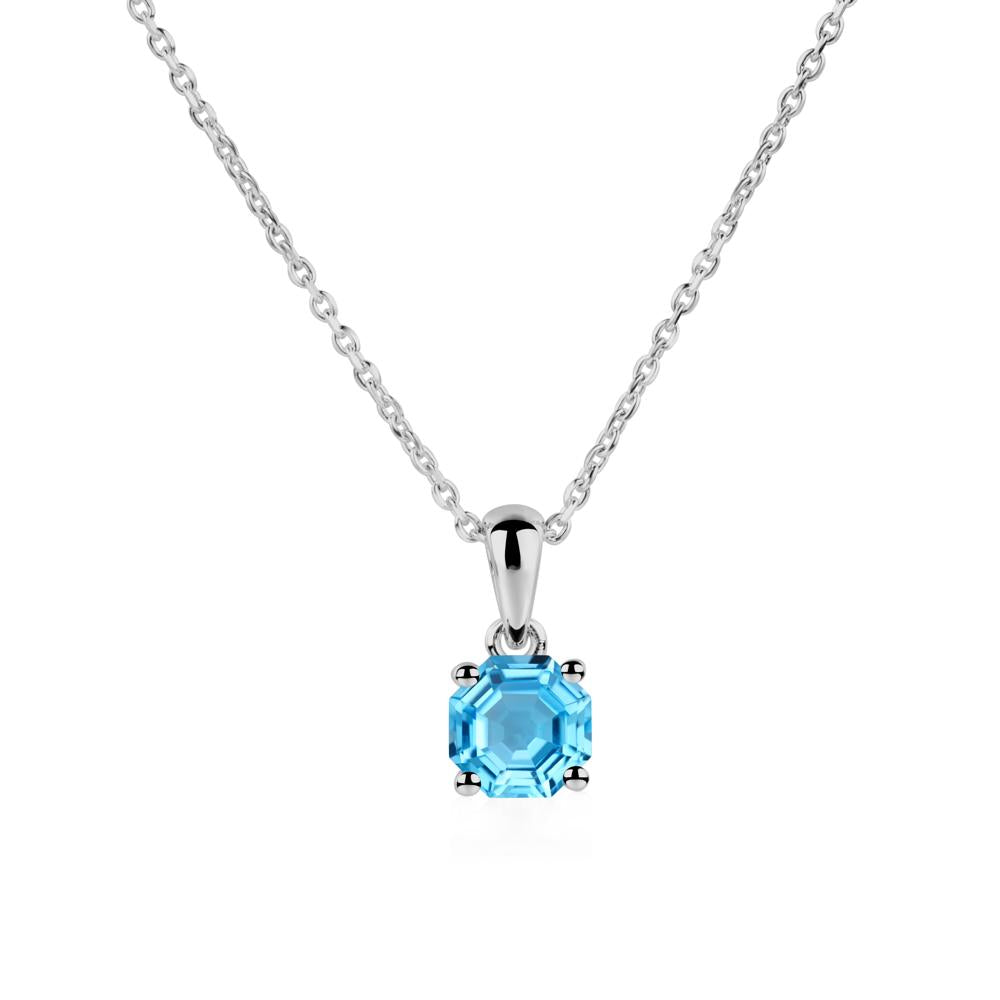 Octagon Swiss Blue Topaz Solitaire Necklace - LUO Jewelry #metal_platinum