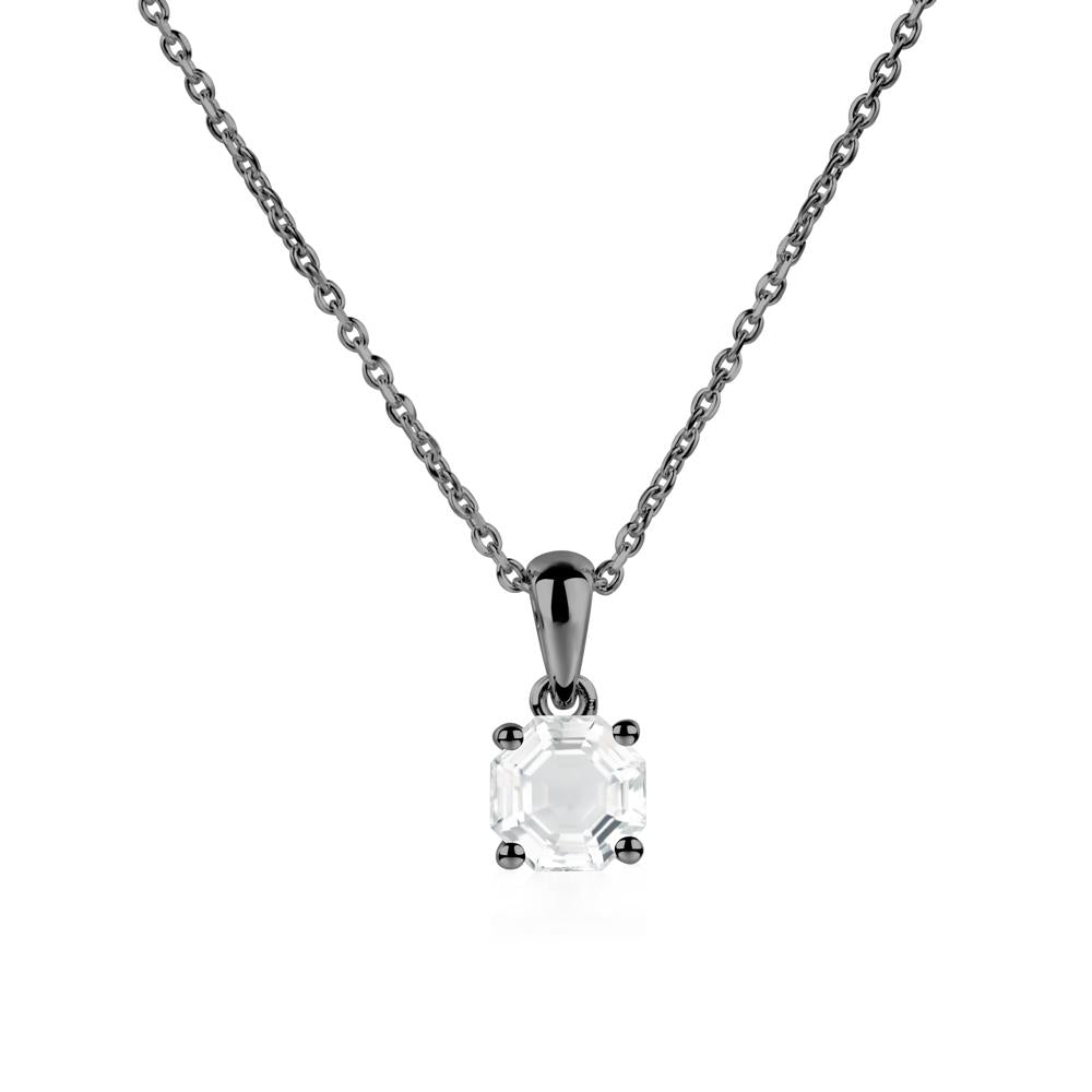 Octagon White Topaz Solitaire Necklace - LUO Jewelry #metal_black finish sterling silver