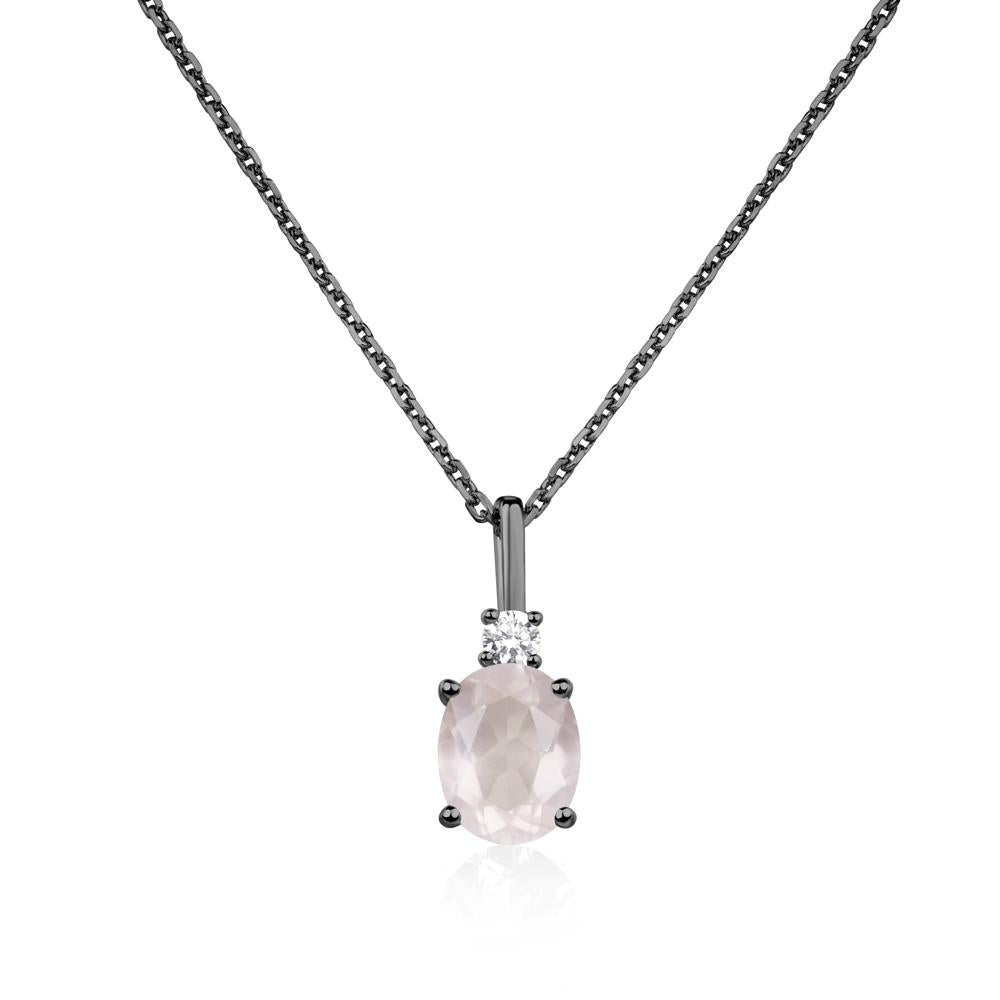 Simple Oval Rose Quartz Necklace - LUO Jewelry #metal_black finish sterling silver
