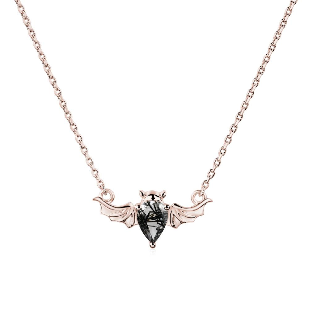 Black Rutilated Quartz Gothic Bat Necklace - LUO Jewelry #metal_14k rose gold
