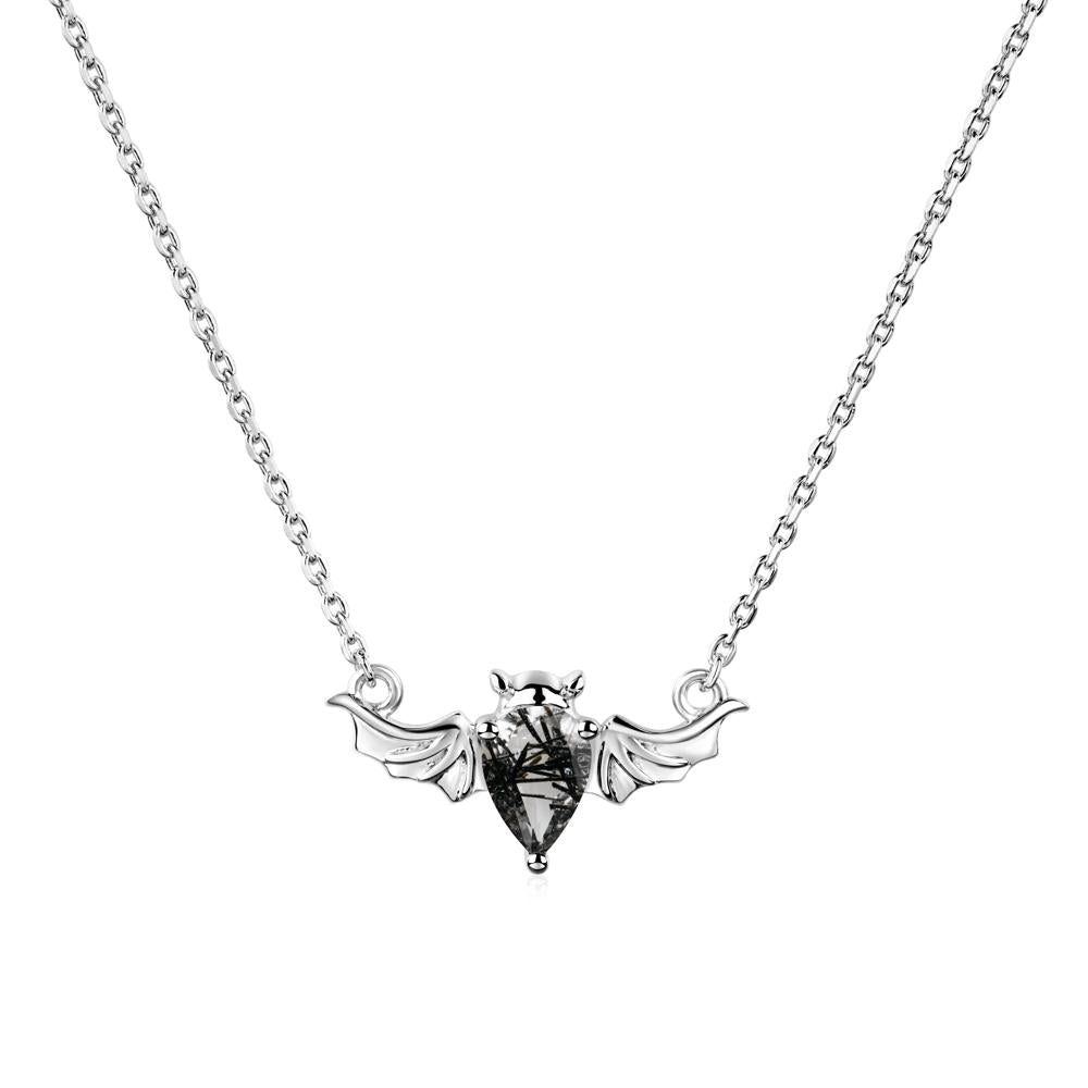 Black Rutilated Quartz Gothic Bat Necklace - LUO Jewelry #metal_18k white gold