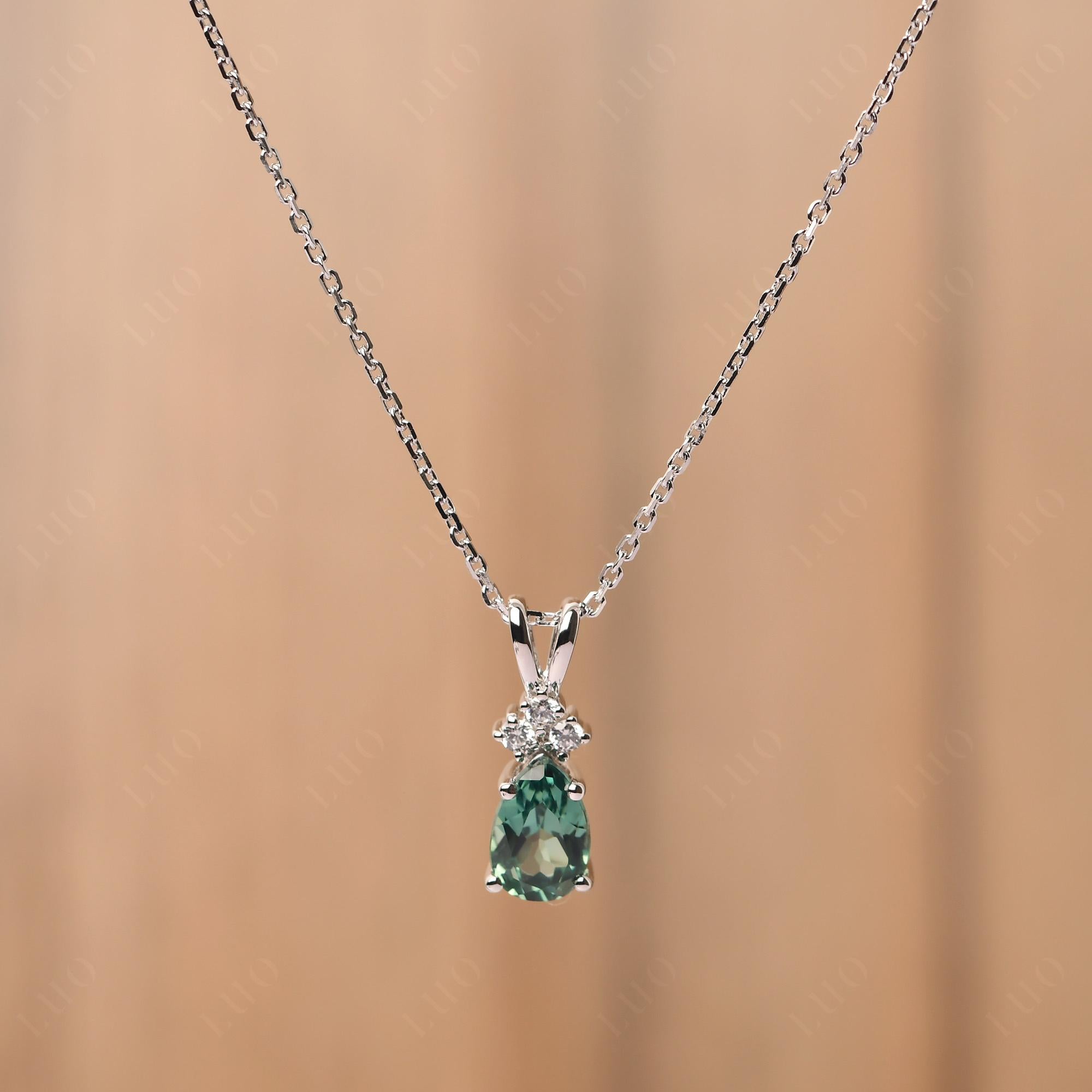 Pear Shaped Green Sapphire Necklace - LUO Jewelry