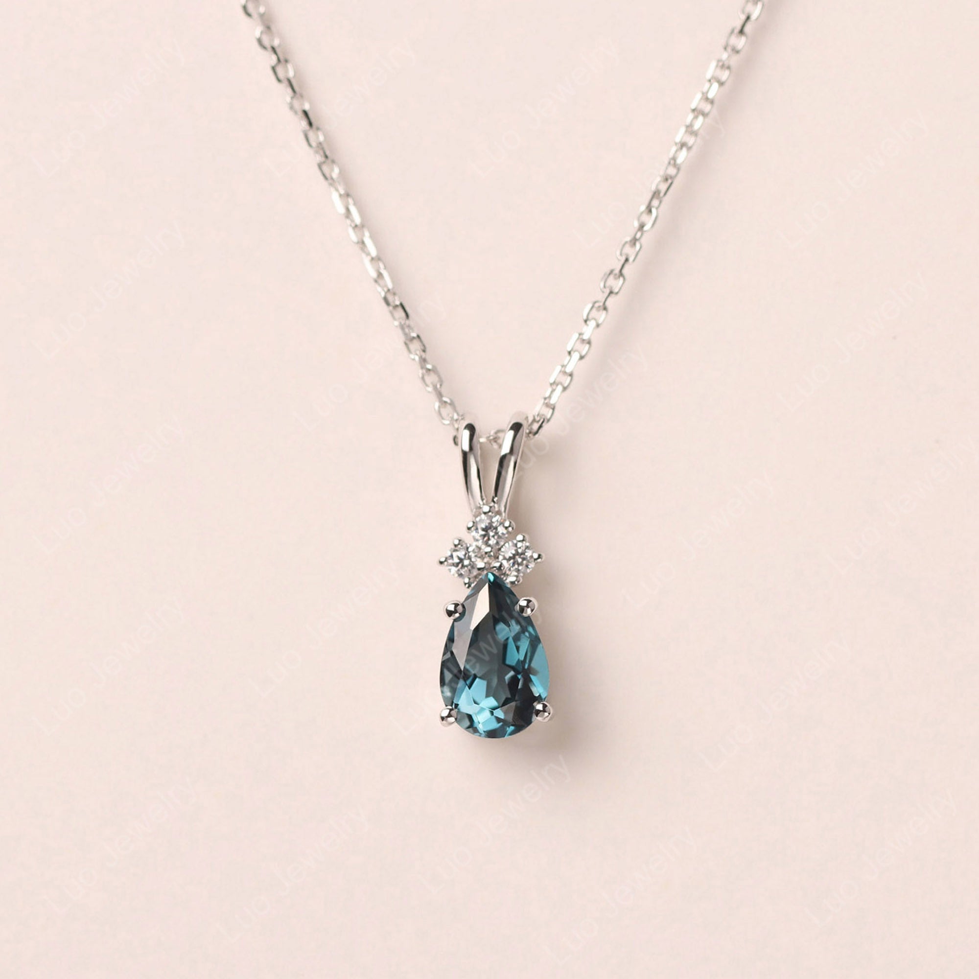 Pear Shaped London Blue Topaz Necklace