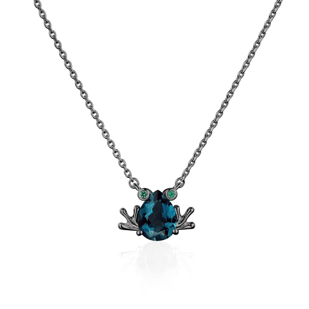 London Blue Topaz Frog Necklace | LUO Jewelry #metal_black finish sterling silver