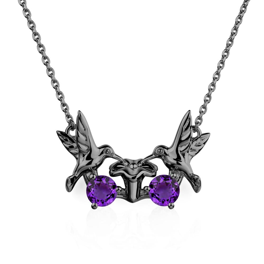 Amethyst Two Stone Hummingbird Necklace | LUO Jewelry #metal_black finish sterling silver
