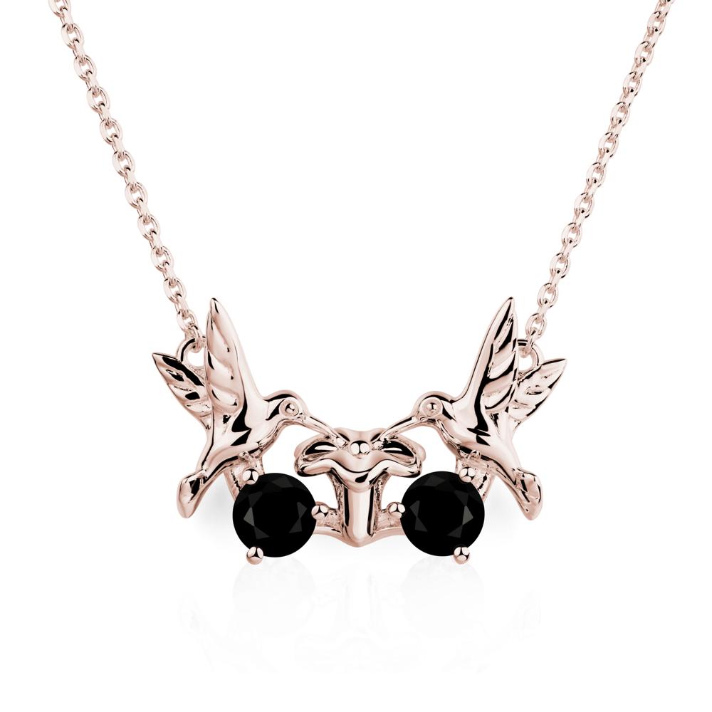 Black Spinel Two Stone Hummingbird Necklace | LUO Jewelry #metal_14k rose gold