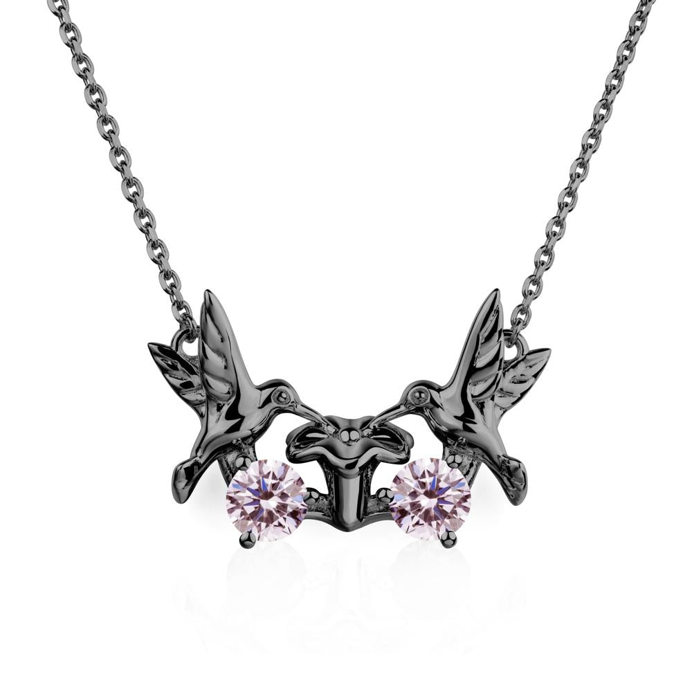 Pink Cubic Zirconia Two Stone Hummingbird Necklace | LUO Jewelry #metal_black finish sterling silver