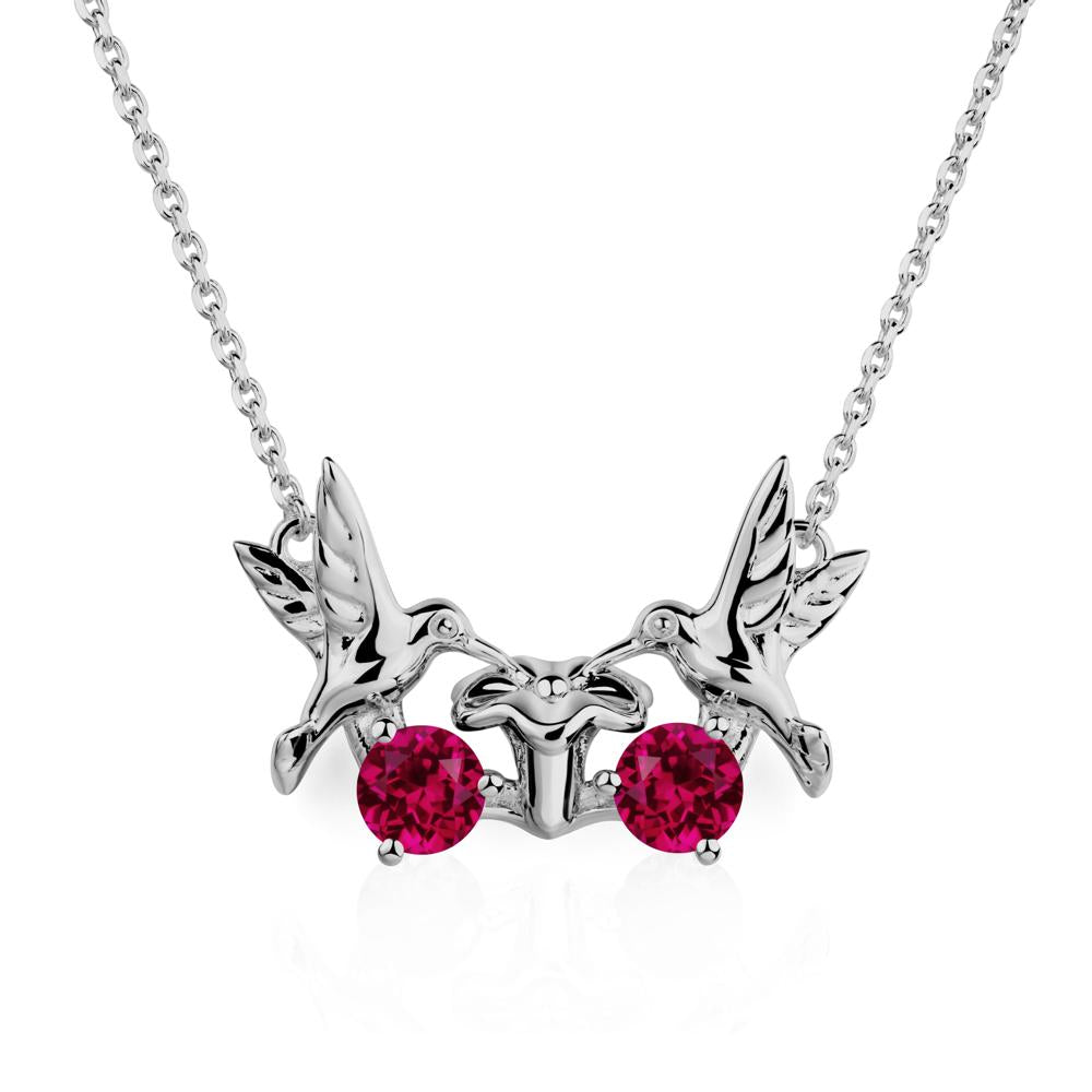 Ruby Two Stone Hummingbird Necklace | LUO Jewelry #metal_platinum
