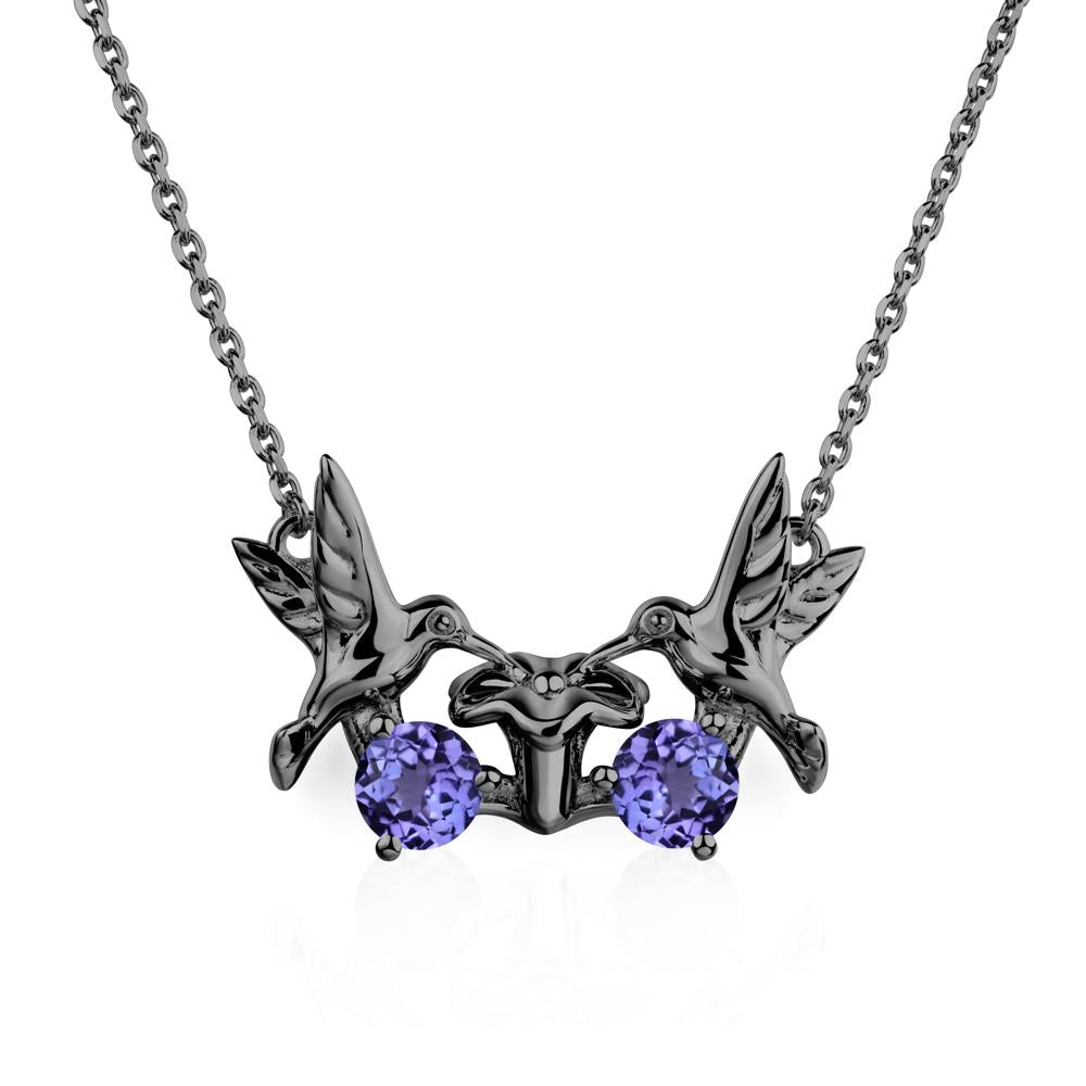 Tanzanite Two Stone Hummingbird Necklace | LUO Jewelry #metal_black finish sterling silver