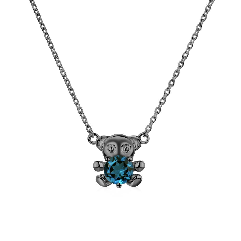 London Blue Topaz Bear Necklace - LUO Jewelry #metal_black finish sterling silver
