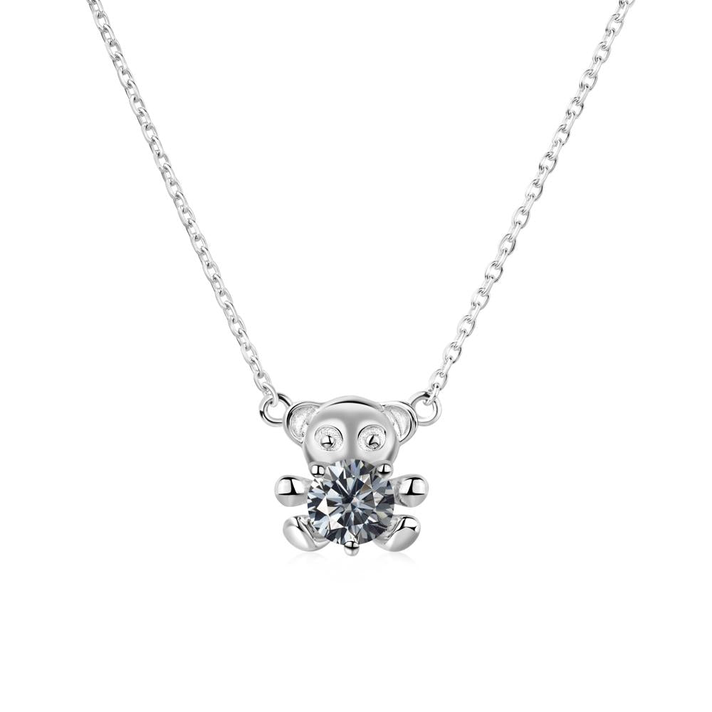 Grey Moissanite Teddy Bear Necklace - LUO Jewelry #metal_14k white gold
