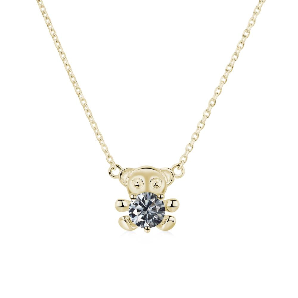 Grey Moissanite Teddy Bear Necklace - LUO Jewelry #metal_14k yellow gold