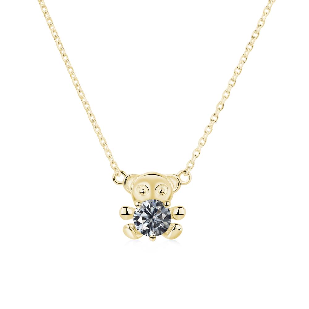 Grey Moissanite Teddy Bear Necklace - LUO Jewelry #metal_18k yellow gold