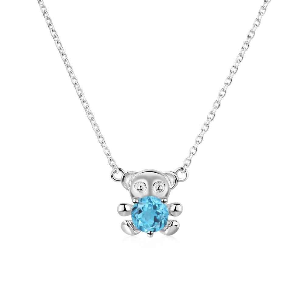 Swiss Blue Topaz Bear Necklace - LUO Jewelry #metal_14k white gold